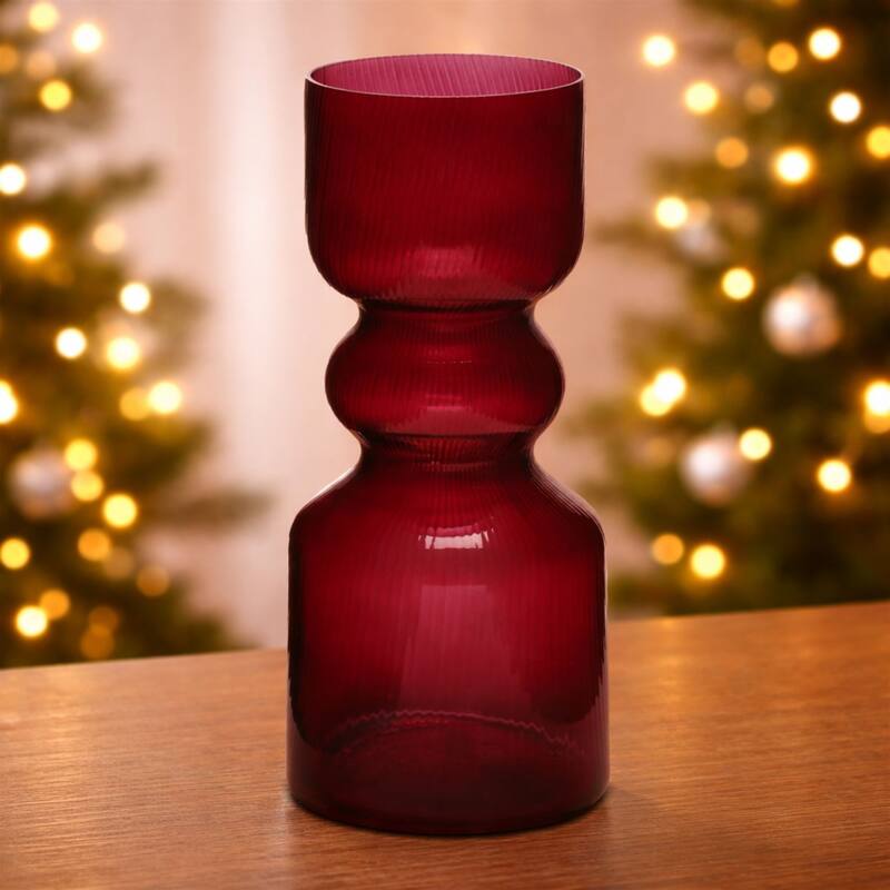 Red Ribbed Glass Vase (Set of 2) - Overstock - 44088355