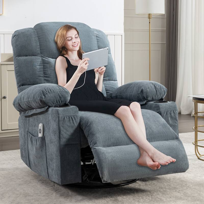Manual Massage Recliner Chair, Overstuffed Rocker Chairs with Heat and 2 Cup Holders & USB Charge Port, for Living Room