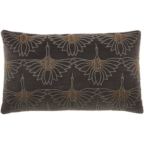 Mina Victory Sofia Modern Art Deco Beaded Floral Lumbar Throw Pillow 12" x 20"