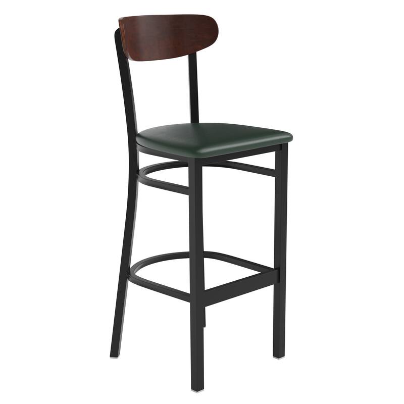Commercial Metal Barstool with Wood Seat and Boomerang Back