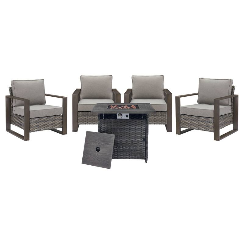 Pocassy Outdoor 30" Fire Pit Table with Sofa Swivel Chair Set
