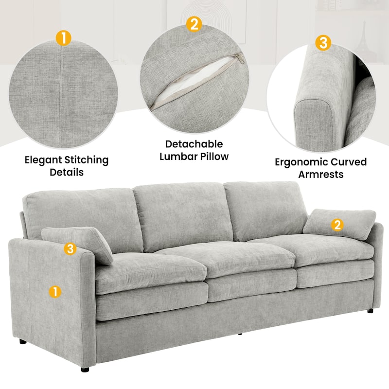 Roomfitters 89" Oversized Upholstered 3-Seater Cloud Sofa with Dual Plush Cushions