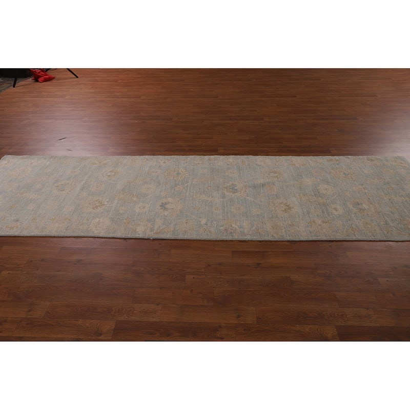 Vegetable Dye Oushak Turkish Runner Rug Handmade Floral Wool Carpet - 3'1"x 11'6"