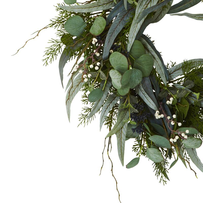 Eucalyptus and Mixed Greens Artificial Wreath, 24-Inch, Unlit - Green