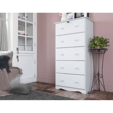 Solid Wood Oversized 5-drawer Chest with Lock