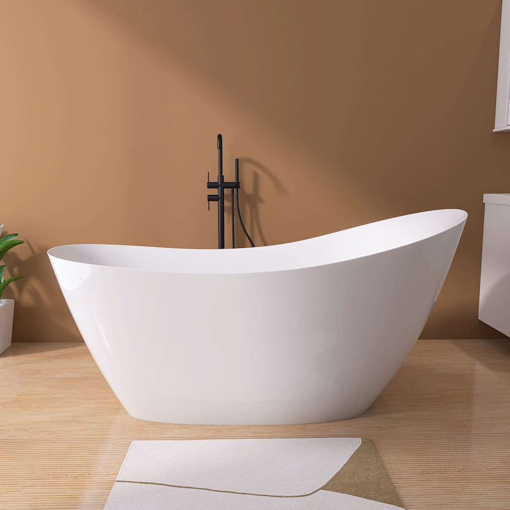 65 in. x 30 in. Acrylic Free Standing Soaking Bathtub with Center Drain in Glossy White