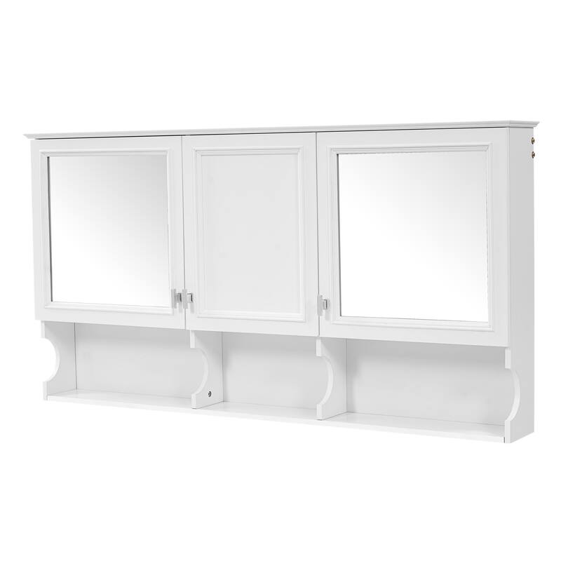 55 Inch Mirror Medicine Cabinet with Open Shelves - Wall Mounted Storage with Doors & Adjustable Shelf for Bathroom