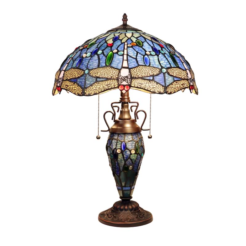 Tiffany Style Dragonfly Design 2+1-light Dark Bronze Table Lamp