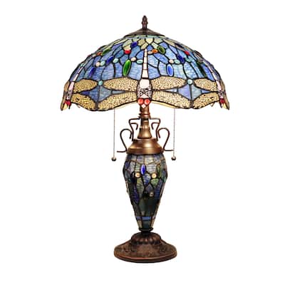 Tiffany Style Dragonfly Design 2+1-light Dark Bronze Table Lamp