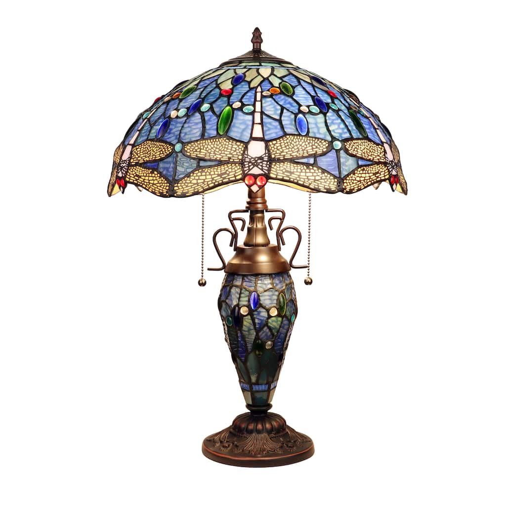 Tiffany Style Dragonfly Design 2+1-light Dark Bronze Table Lamp