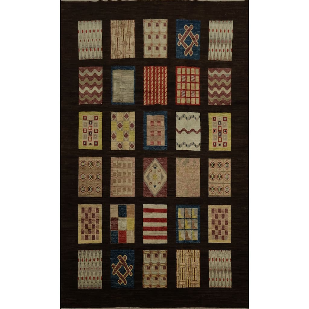 Hand Knotted Oriental 100% Wool Carpet Modern Geometric Brown Gabbeh Area Rug - 10' 9'' X 8' 2''