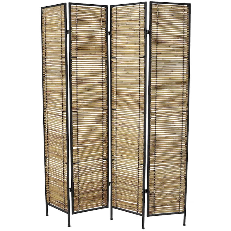 Bamboo Wood Handmade Hinged Foldable Partition 4 Panel Partition Room Divider Screen - Light Brown - Roche River Decor