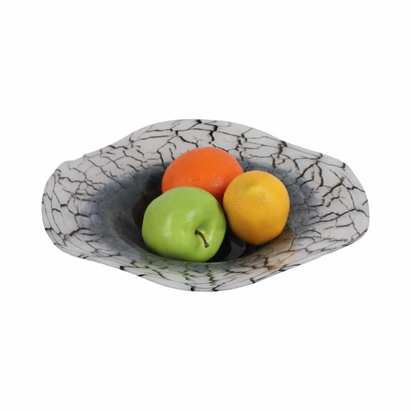 Modern Glass Bowl with Freeform Rim and Cracked Vein Texture - 12" x 12" x 2"