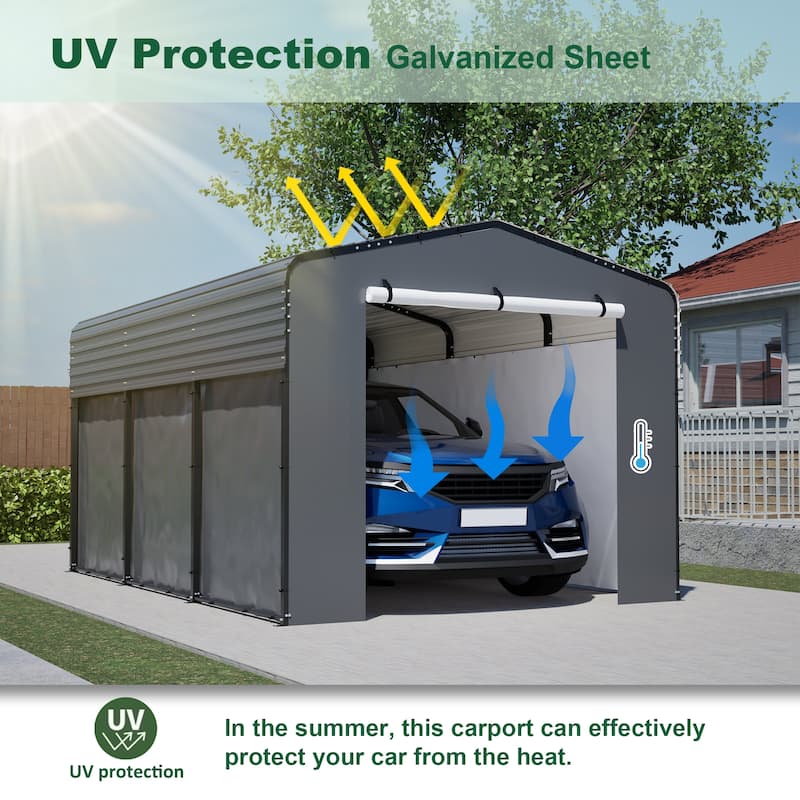 GDFStudio - Oliver Heavy Duty Outdoor Metal Carport with Waterproof Tarpaulin and Reinforced Base