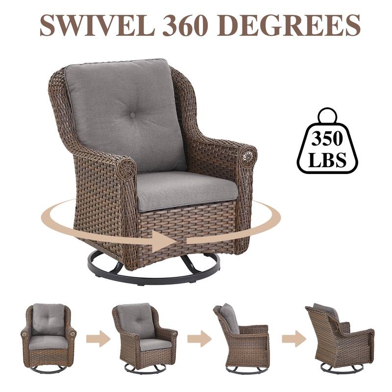 Patio Swivel Chairs Table 2 Ottomans Brown - Grey