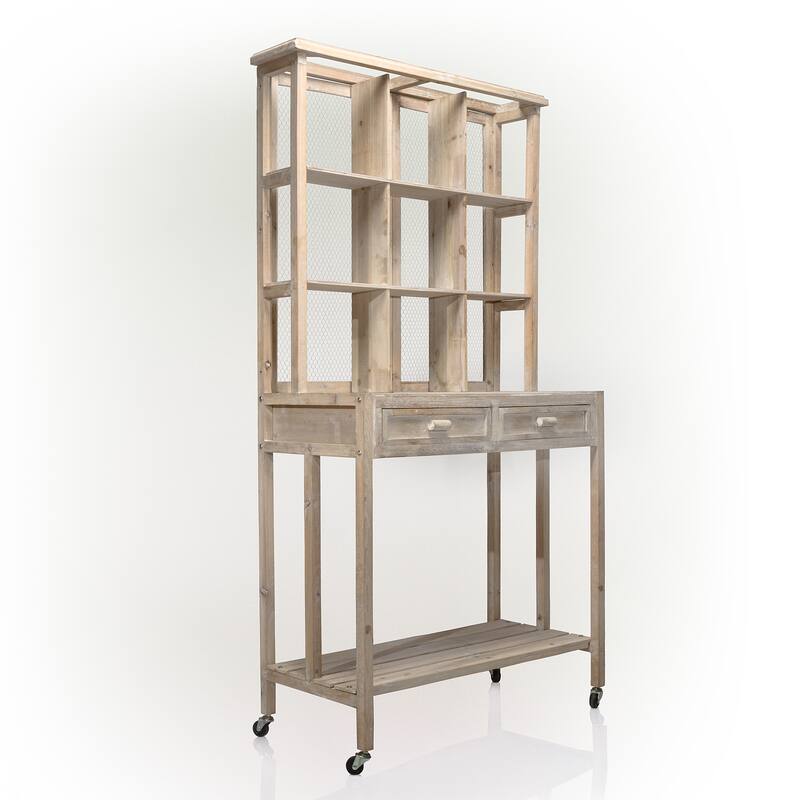 Alpine Corporation 67" Tall Indoor/Outdoor Rustic Wooden Potting Hutch with Shelves and Drawers