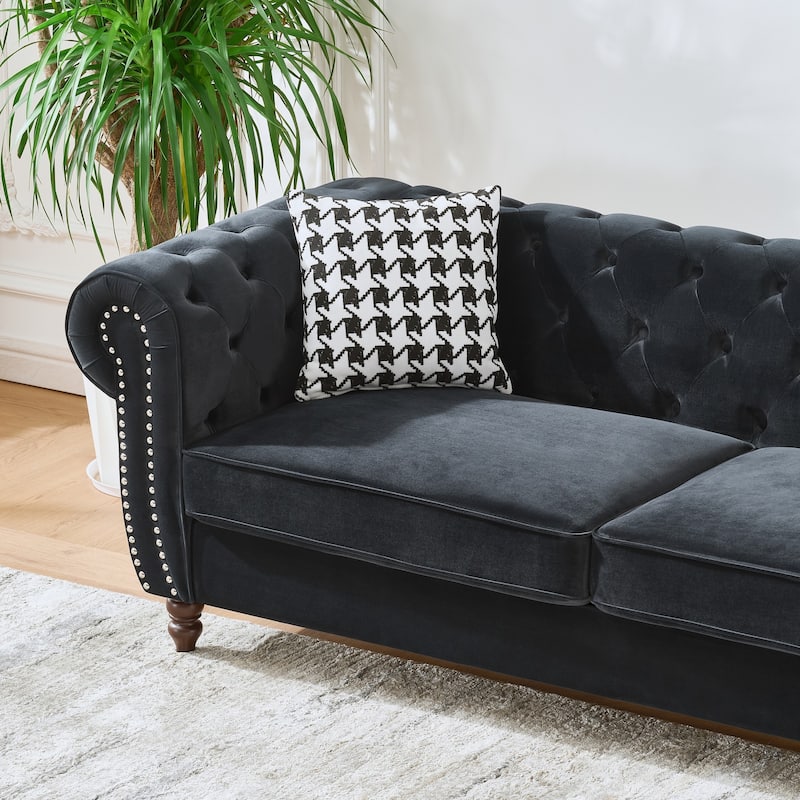 87"Chesterfield ‌Velvet Upholstery Fabric Sofa With Roll Armrest & Nailhead,Upholstered Modern Couch,3 Seater Couch