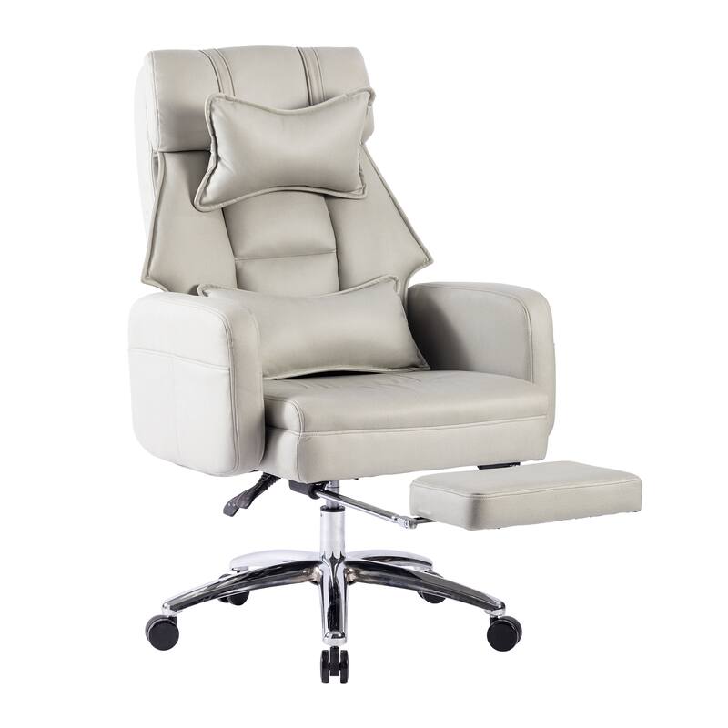 Leather High Back Reclining Office Chair with Footrest, Dark Gray Executive Chair Computer Task Chair with Lumbar Support
