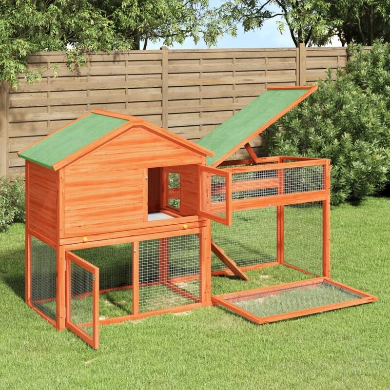 vidaXL Rabbit Hutch Brown 73"x23.8"x43.1" Solid Wood Pine - 73" x 23.8" x 43.1"