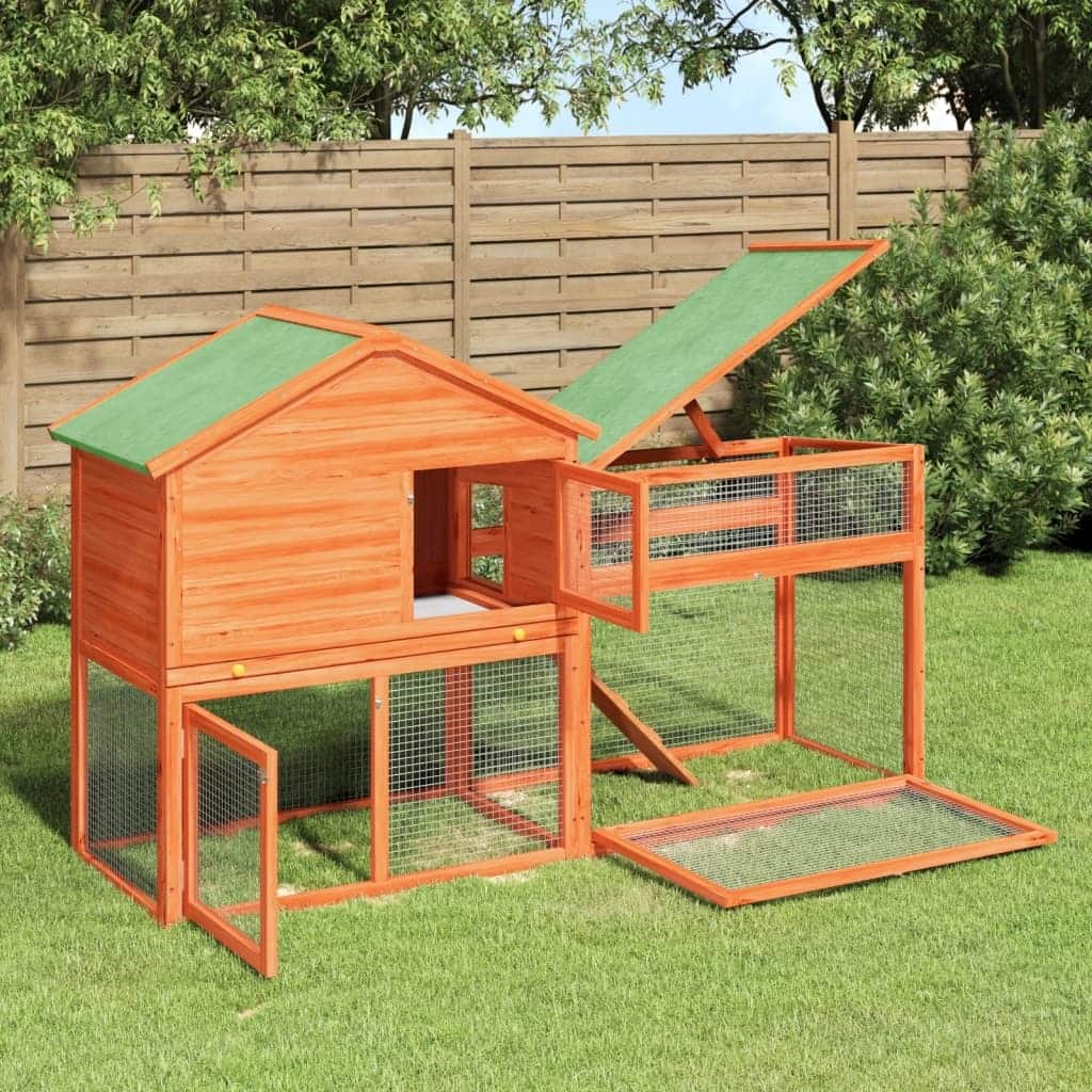 vidaXL Rabbit Hutch Brown 73"x23.8"x43.1" Solid Wood Pine - 73" x 23.8" x 43.1"