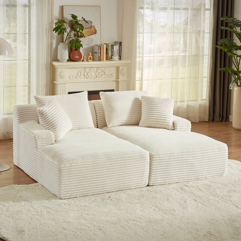 Corduroy Upholstery Cloud Modular Sectional Sofa with Chaise and Pillows, All-Foam Compression Design