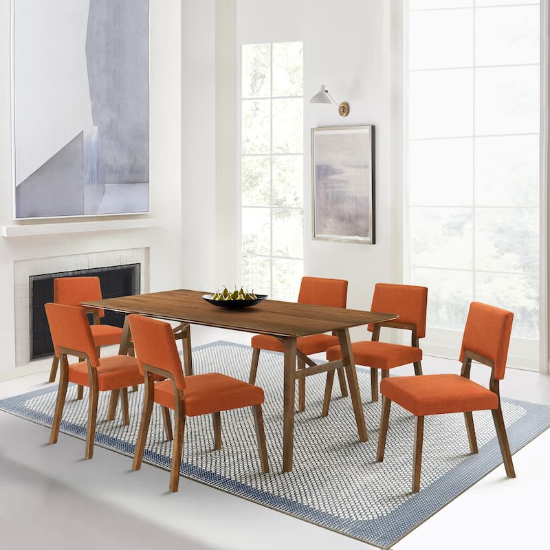 Channell Black or Walnut Wood 7 Piece Dining Set - Orange/Walnut