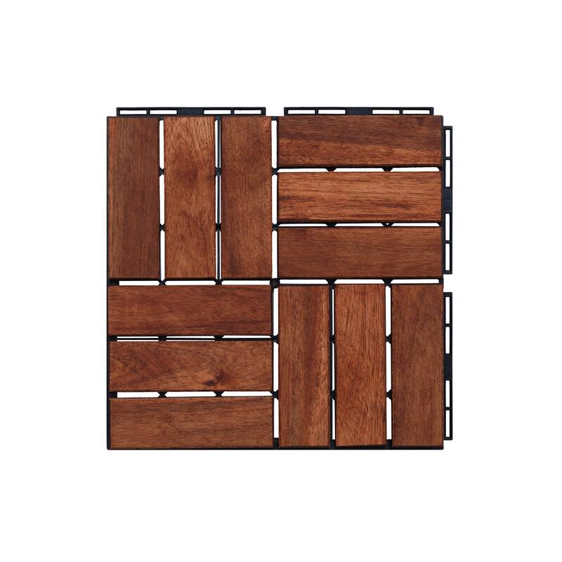 10PCS 12" x 12" Square Brown Acacia Hardwood Outdoor Flooring