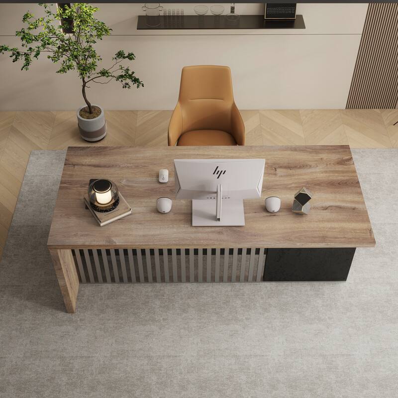 WESOME L-shaped Executive Office Desk with 2 Drawers 4 Wheels File Cabinets Cable Management