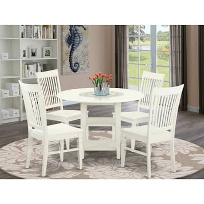 HomeStock 5-Pc Linen White Finish Solid Wood Top - Round Dining Room Set - Seats 4