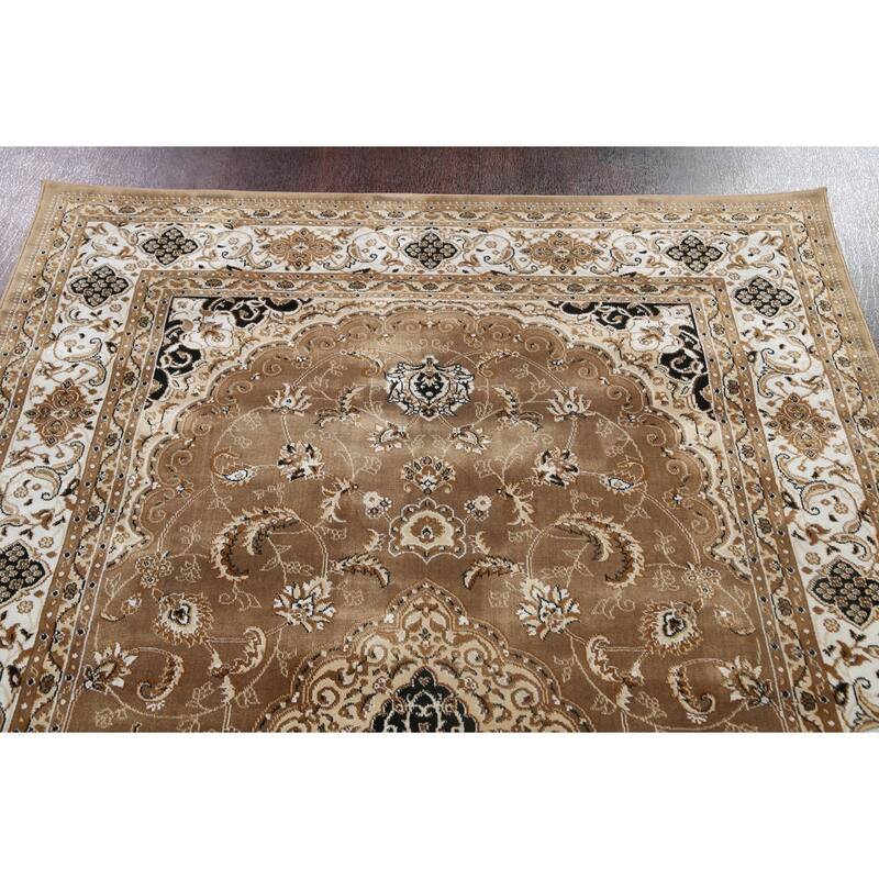 Traditional Brown Floral Oriental Tabriz Area Rug Turkish Carpet