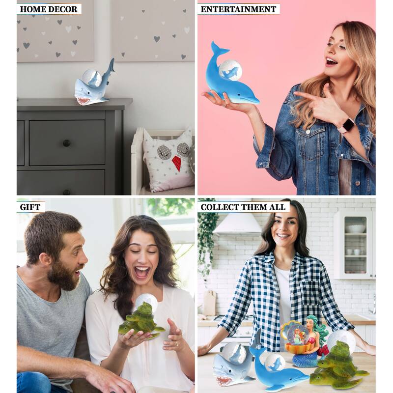 CoTa Global Shark, Dolphin, Sea Turtle, Mermaid Snow Globe - Set of 4 - 45 mm