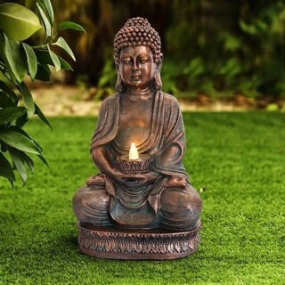 Meditating Sitting Buddha with Solar Lights, Outdoor Garden Statue ...