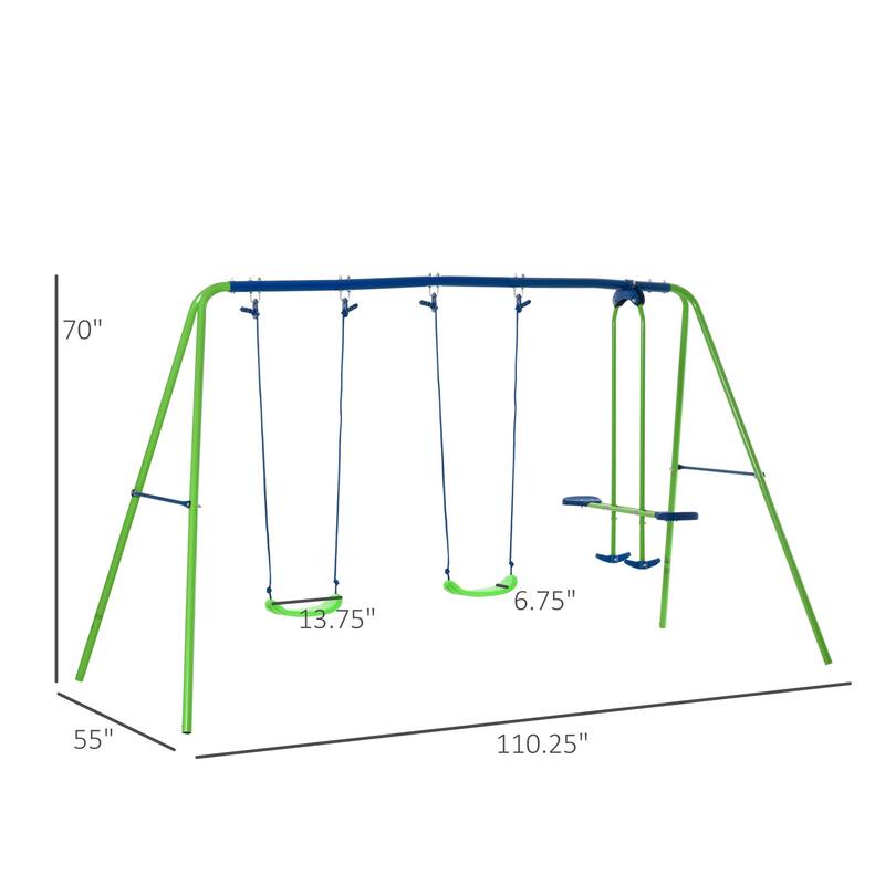 Outsunny Outdoor Swing Set for Backyard with 2-Person Swing and 2 Swings, Playground Equipment Outdoor Playset