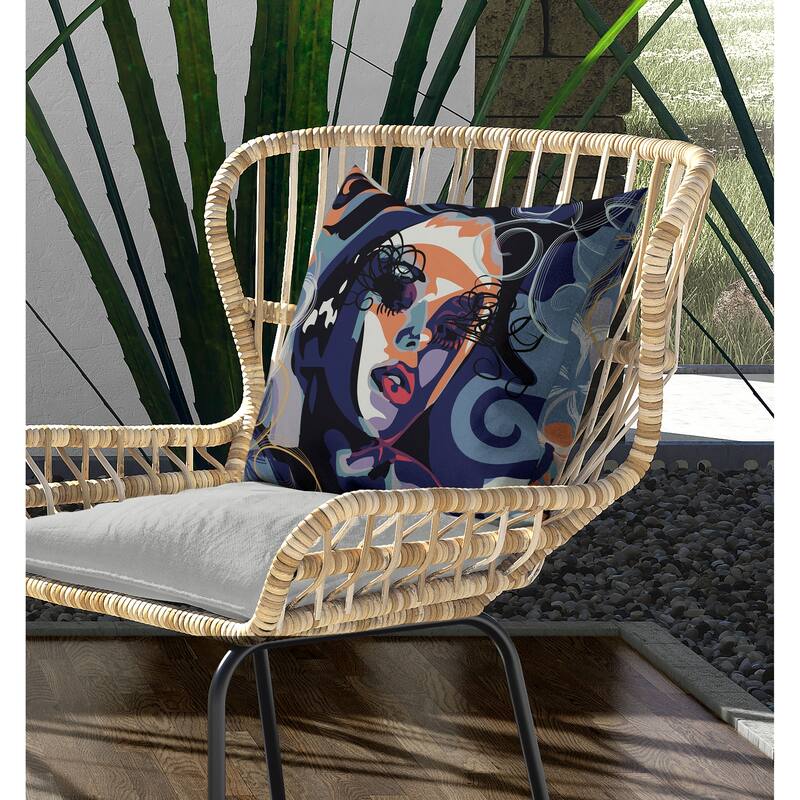 Face Pop Art Indoor/Outdoor Reversible Throw Pillow Blue and Orange