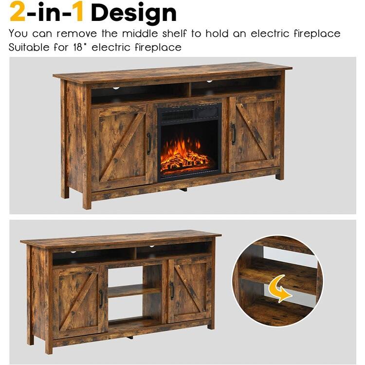 60"Industrial TV Stand Entertainment Center with Shelve and Cabinet-Brown - 58" x 16" x 29" (L x W x H)