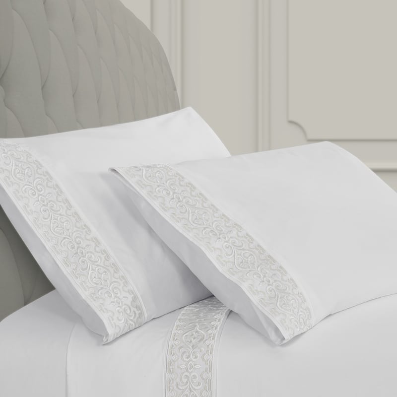 J. Queen New York Majestic Embroidered Pillow Case Pair - King - White