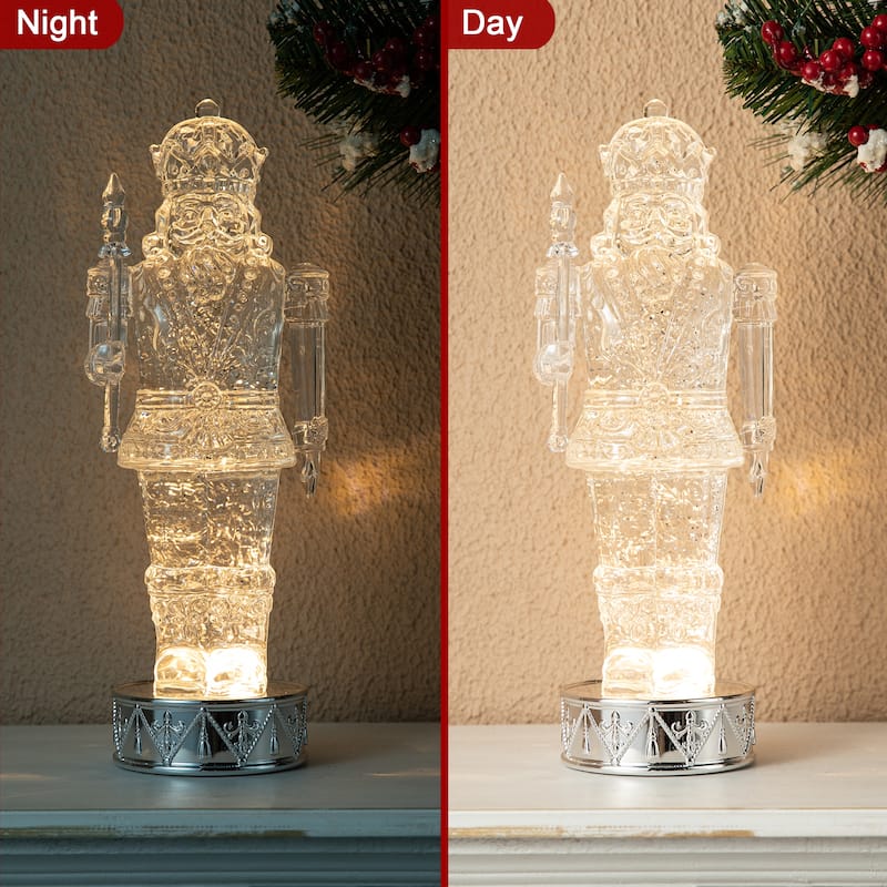 Glitzhome 12.5"H Lighted Swirling Crystal Nutcracker Figurine Snow Waterglobe - LED Snow Globe
