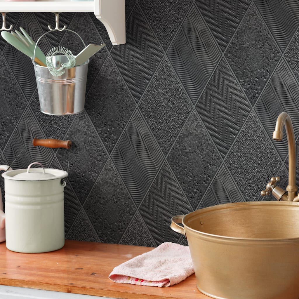 Merola Tile Rhombus Black 5-1/2" x 9-1/2" Porcelain Floor and Wall Tile