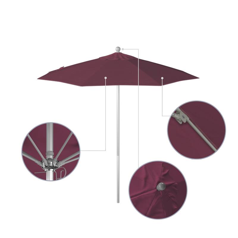 California Umbrella 7.5' Rd. Aluminum Frame, Fiberglass Rib Market Umbrella, Push Open,Anodized Silver Finish, Pacifica Fabric