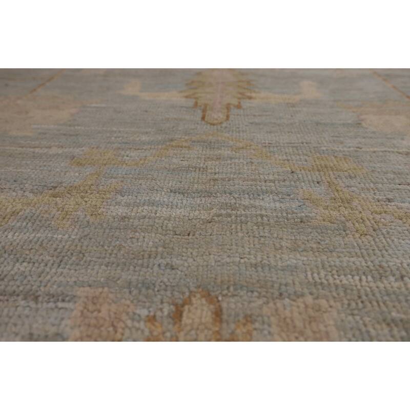 Floral Blue Oushak Turkish Area Rug Hand-Knotted Wool Carpet - 9'0"x 12'1"