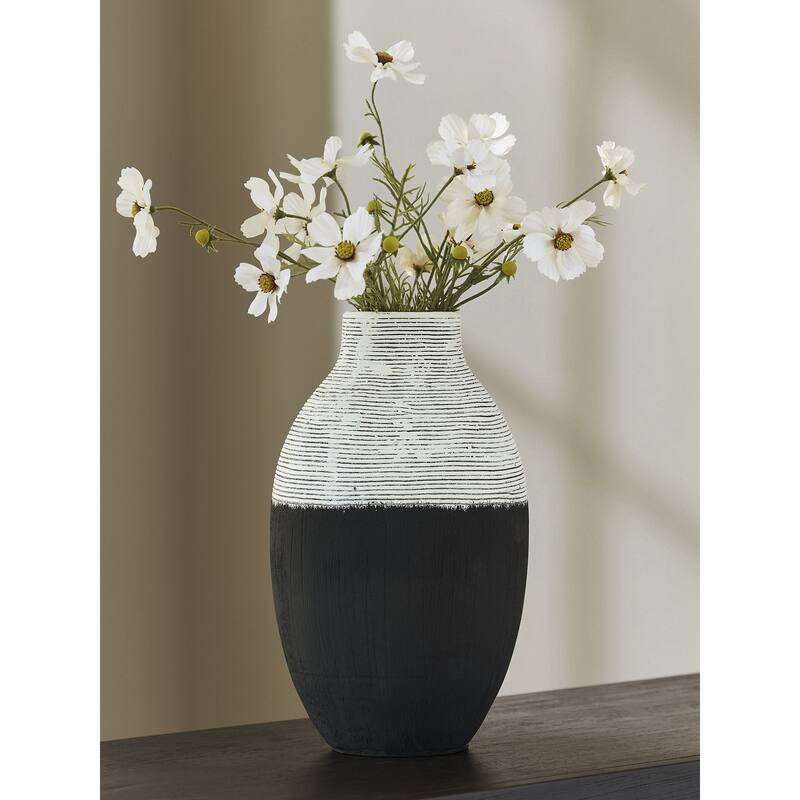 Signature Design by Ashley Girtha Antique Black/White Vase - 8" W x 8" D x 13" H