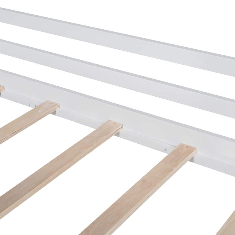 Twin Size Loft bed with Ladder and Slide, House bed with Blackboard and Light Strip on the Roof, White