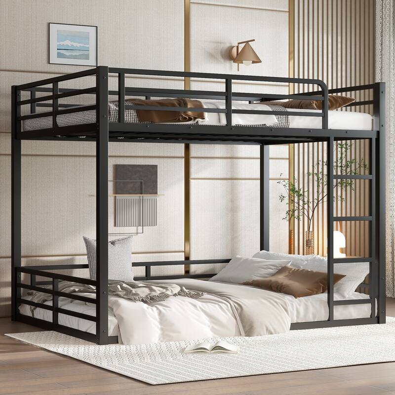 Heavy Duty Metal Bunk Bed, Low Floor Bunk Bed Frame with Full Length Guardrail, Noise Free Design