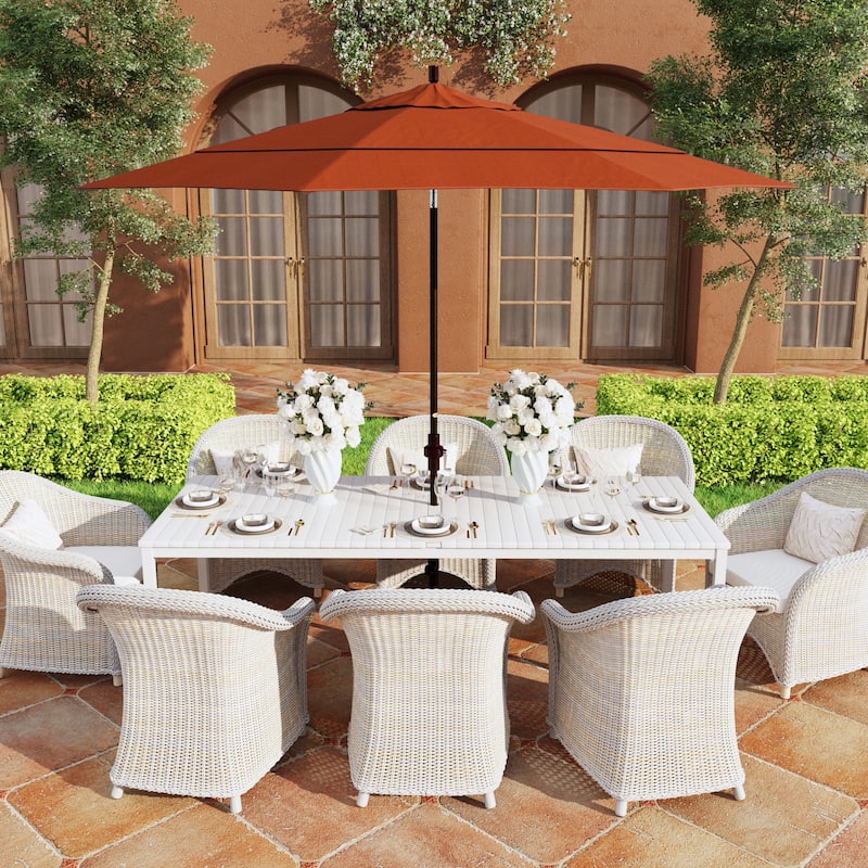 California Umbrella 11' Rd Golden State Series Patio Umbrella Bronze Aluminum Frame Crank Lift Collar Tilt Olefin Royal Blue