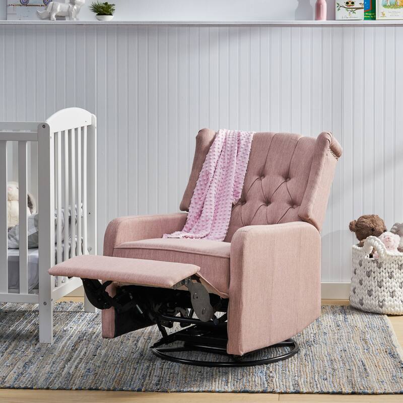 Swivel Tufted Recliner Chair, Fabric Manual Rocking Lounge Chair with Adjustable Backrest & Footrest Modern Single Sofa Chair