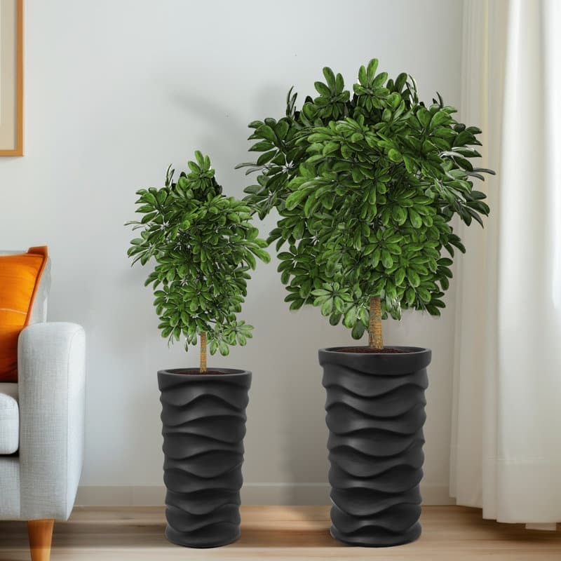 EROMMY Modern Outdoor Planters Set of 2, Large MgO Flower Pots for Porch & Patio, White/Black Wave Design with Drainage Holes