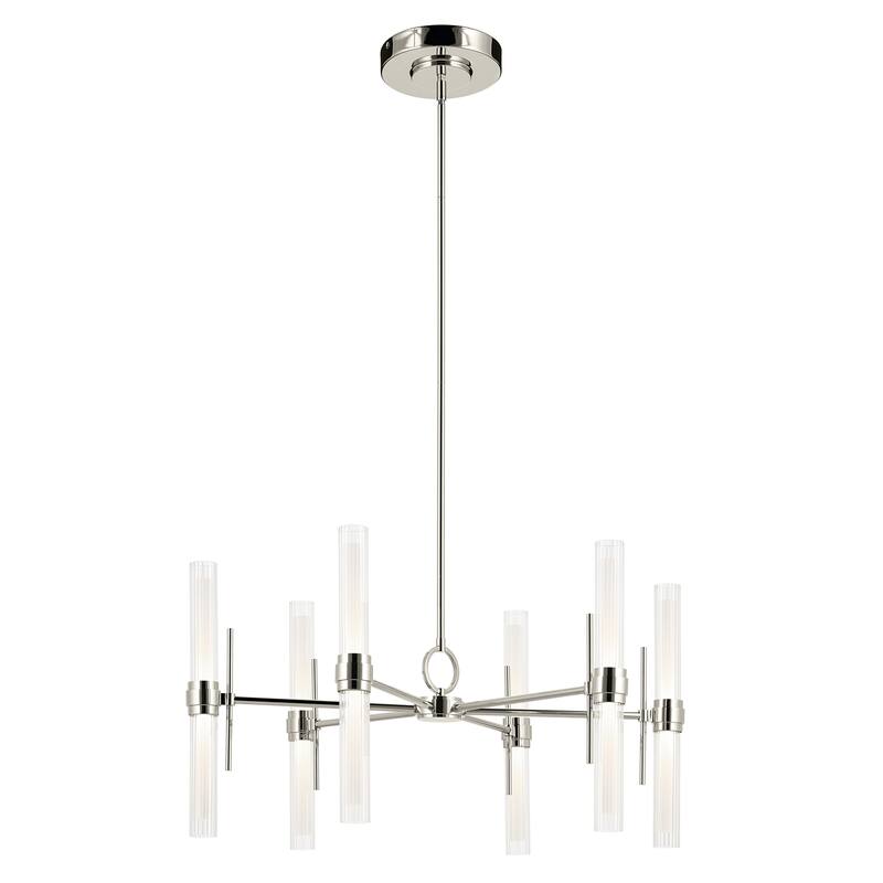 Riven 33 Inch LED 12 Light Chandelier with Clear Fluted Glass in Champagne Bronze
