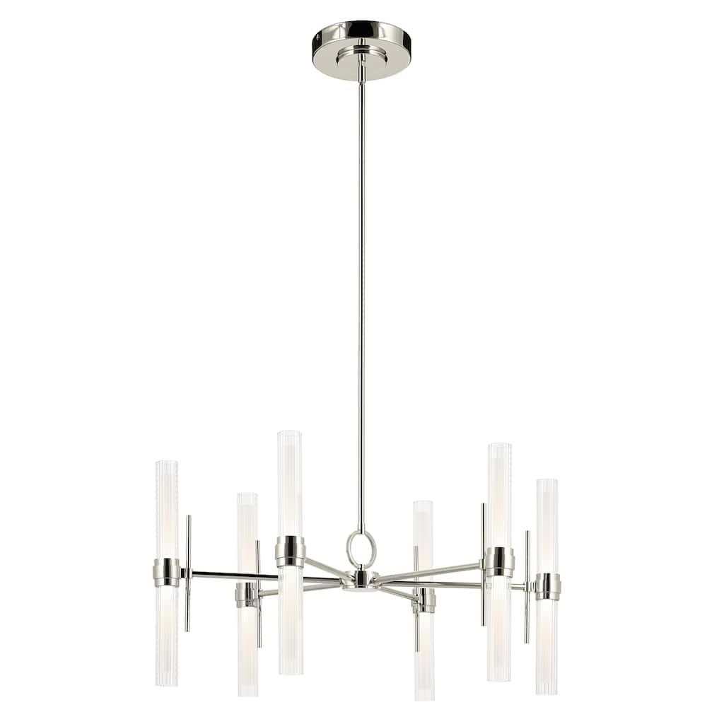 Riven 33 Inch LED 12 Light Chandelier with Clear Fluted Glass in Champagne Bronze
