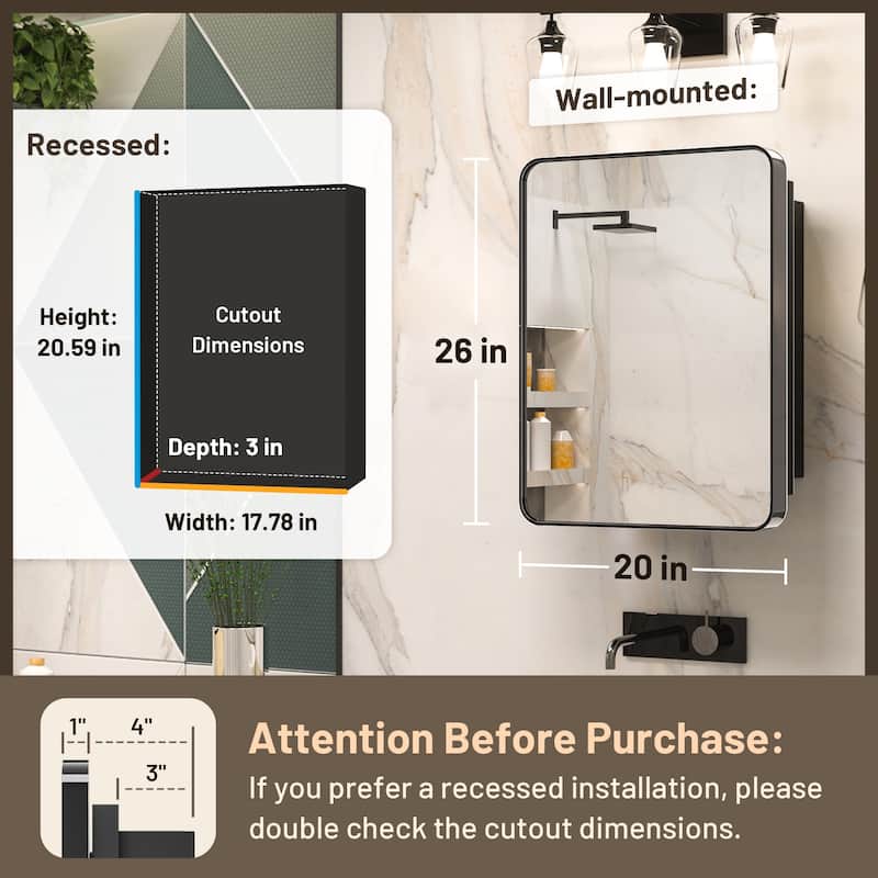 KEONJINN Medicine Cabinets for Bathroom with Mirror, Stainless Steel 1-3 Framed Doors