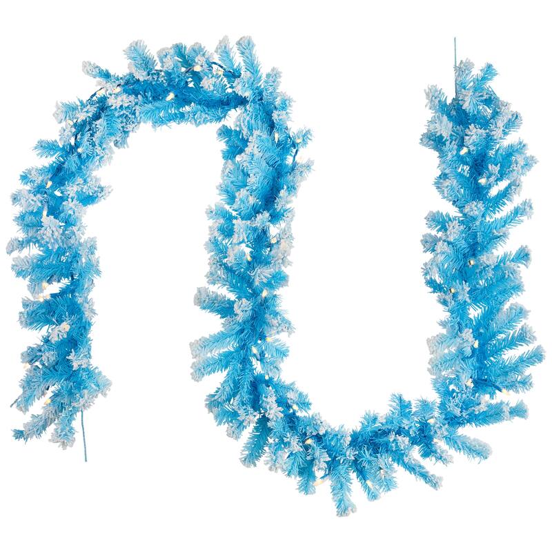 Pre-Lit Artificial Flocked Pine Christmas Garland - 9' - Sky Blue - Clear Lights